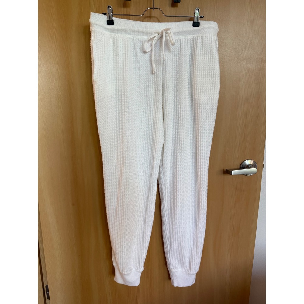 Joyspun Womens White Waffle Knit Jogger Pants Size L 12-14 Drawstring